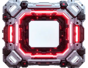 Futuristic technological frame with glowing red accents