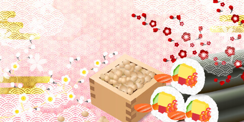 節分　梅　豆　春　背景