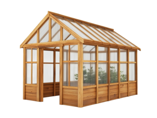 Wooden Greenhouse with Young Plants Isolated