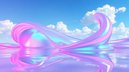 Iridescent Liquid Wave Abstract with Pastel Neon Reflections