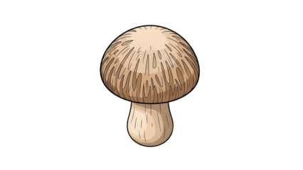 Classic Cartoon Mushroom Illustration on Solid Black Background