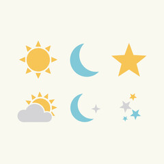 Sun, Moon, and Stars Icons: Day and Night Cycle, Celestial Body Collection