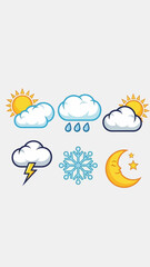 Fototapeta premium Weather Icons Set: Sun, Rain, Snow, Lightning, Moon, Stars