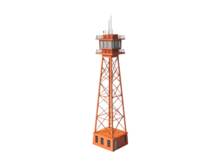 Orange industrial observation tower isolated
