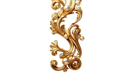 Ornate gold scrollwork with pearls on a black background