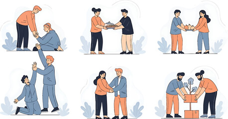 A diverse collection of business people silhouettes featuring a group of men and women, a doctor, and a builder walking as a professional team community