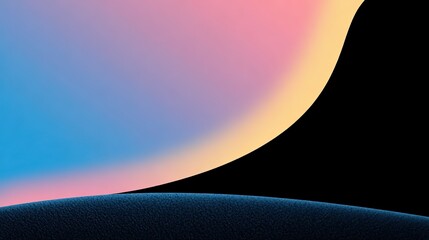 Blue, pink, and yellow gradient abstract background with flowing rounded curves, a black text area on the right, and a velvet texture foreground