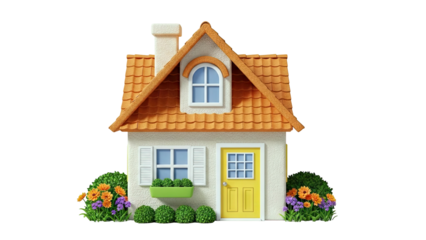 Cartoon House with Yellow Door and Orange Roof