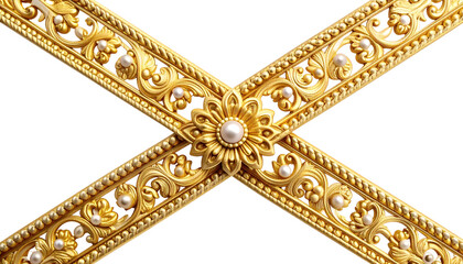 Ornate gold cross detail with pearl accents and floral designs