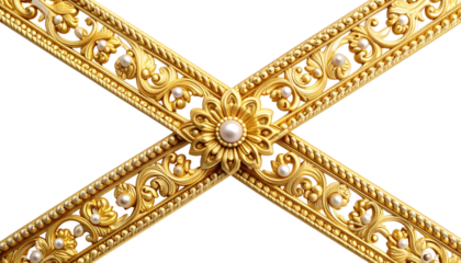 Ornate gold cross detail with pearl accents and floral designs