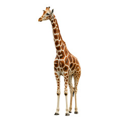 Obraz premium A majestic adult giraffe standing tall with its distinctive brown and white spotted coat pattern, isolated on transparent background