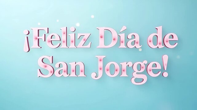 animated feliz dia de san jorge greeting in spanish with cherry blossom branches and blue sky background for cultural celebration