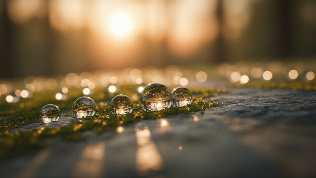 Crystal ball on mossy ground with sunlight reflection. Concept of creation, spiritual light, and natural wonder for religious themes.
