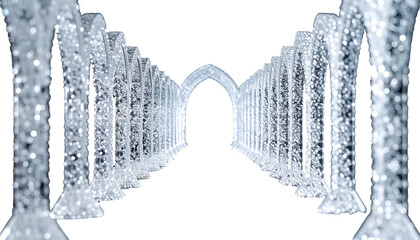 Long perspective of shimmering archway columns leading to a dark end