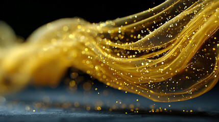 flowing golden particles with sparkling effects against a dark background.