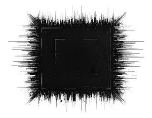 Dark, abstract square with fringed edges, a digital aesthetic