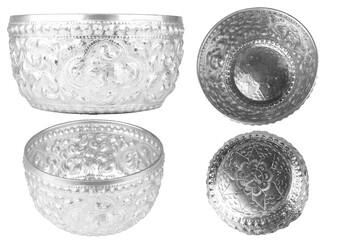 Thailand stainless steel water bowl isolated on white background