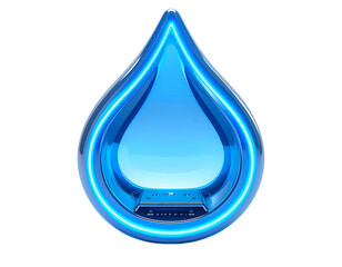 Stylized, luminous blue water droplet with a glowing outline