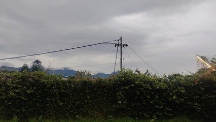 landscape with blue mountain in the horizon