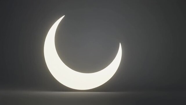 Crescent moon shape glows brightly in dark environment from a close-up viewpoint, '5f6aa19d-2575-4a40-aeb0-0a9c9eba3418.mp4' reference