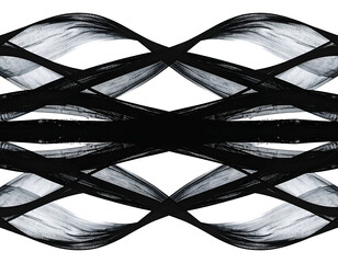 Abstract black and white interwoven brushstroke design on black background