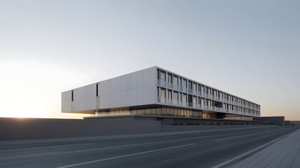 Obraz premium Modern white building on a hill at sunset