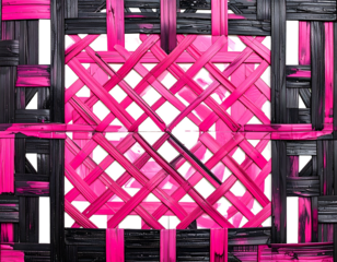 Close-up view of woven material, pink and black contrasting patterns