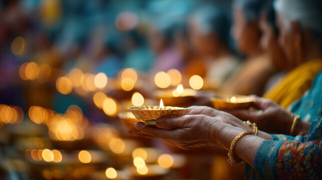 Makaravilakku Ceremony, Devotees offering oil lamps together during Makaravilakku ceremony expressing unity and faith