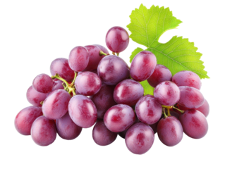 Red grapes cluster with green leaves