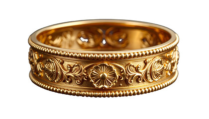 Ornate gold band with raised floral and beaded detailing, close-up