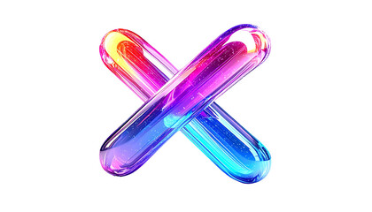 Two translucent, crossing cylinders with rainbow gradients against black
