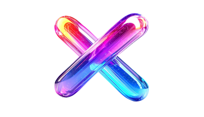 Two translucent, crossing cylinders with rainbow gradients against black