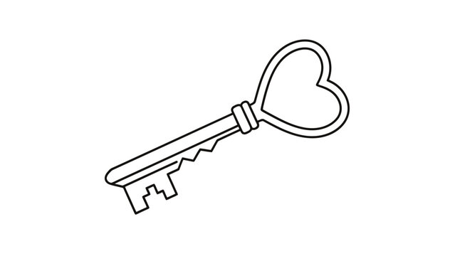 Elegant Heart Shaped Vintage Key Symbol Simple Outline Design Isolated On White Background For Concepts Of Love And Belonging