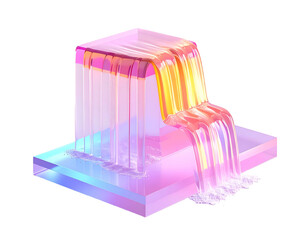 Abstract, iridescent block with flowing, translucent waterfall feature
