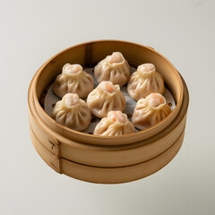 Traditional Chinese Dim Sum in Bamboo Steamer Basket