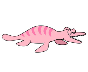 Obraz premium 海を泳ぐ恐竜をシンプルでかわいく描いた子供向けキャラクターのイラスト