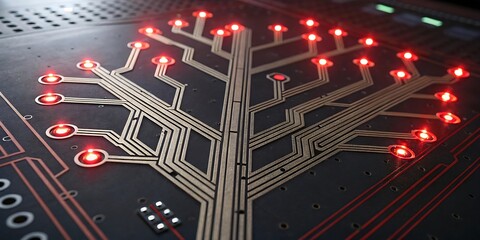 Illuminated circuit board close-up
