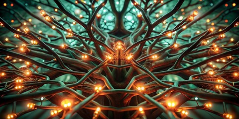 Illuminated tree canopy at night