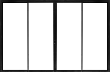Real modern black store front double glass door window frame isolated on white background
