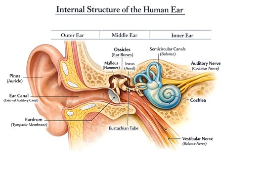 Anatomical Diagram of Human Ear Parts Inner Ear, Middle Ear, and Outer Ear Explained