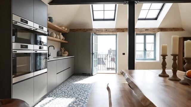 Modern Open-Plan Living Space with Kitchen, Dining, and Lounge Areas.