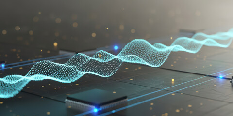 Futuristic digital blue wave virtual art light design science motion electric illustration explosion glowing line ai analysis finance connectivity technology tech energy space concept over circuit