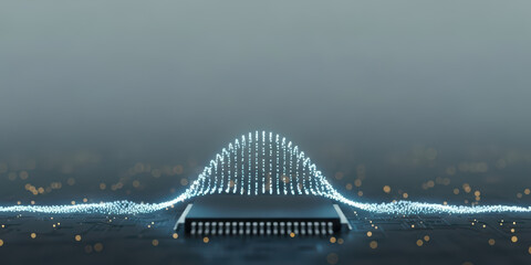 Futuristic digital blue wave virtual art light design science motion electric illustration explosion glowing line ai analysis finance connectivity technology tech energy space curve over microchip