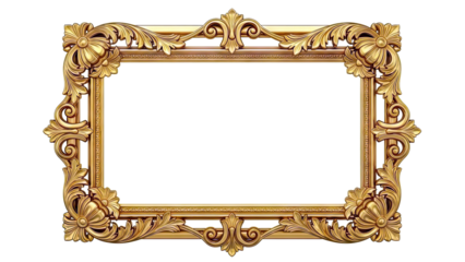 Ornate Gold Rectangular Frame with Floral and Scroll Embellishments