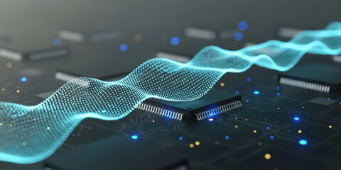 Futuristic digital blue wave virtual art light design science motion electric illustration explosion glowing line ai analysis finance connectivity technology tech energy space flowing over circuit