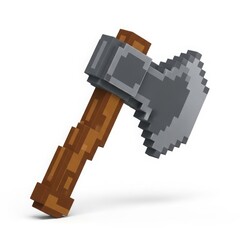 Pixelated wooden axe isolated on white background