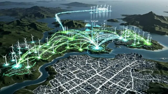 3D Visualization of Smart Grid Technology Over a Coastal City Landscape