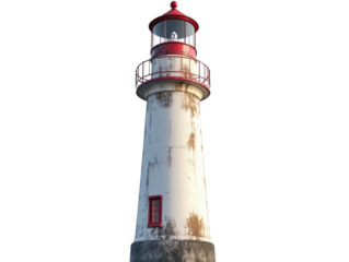 Rustic white lighthouse with red top