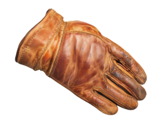 Vintage worn leather work glove isolated