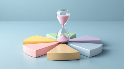 Pastel pie chart segments with hourglass and pink sand symbolizing e commerce time management
